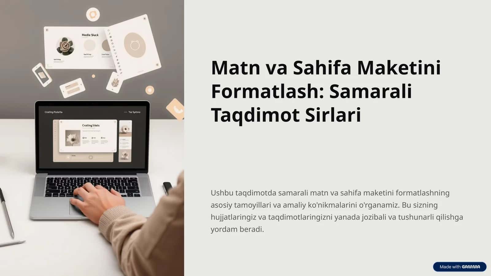 Matn va Sahifa Maketini Formatlash: Samarali Taqdimot Sirlari