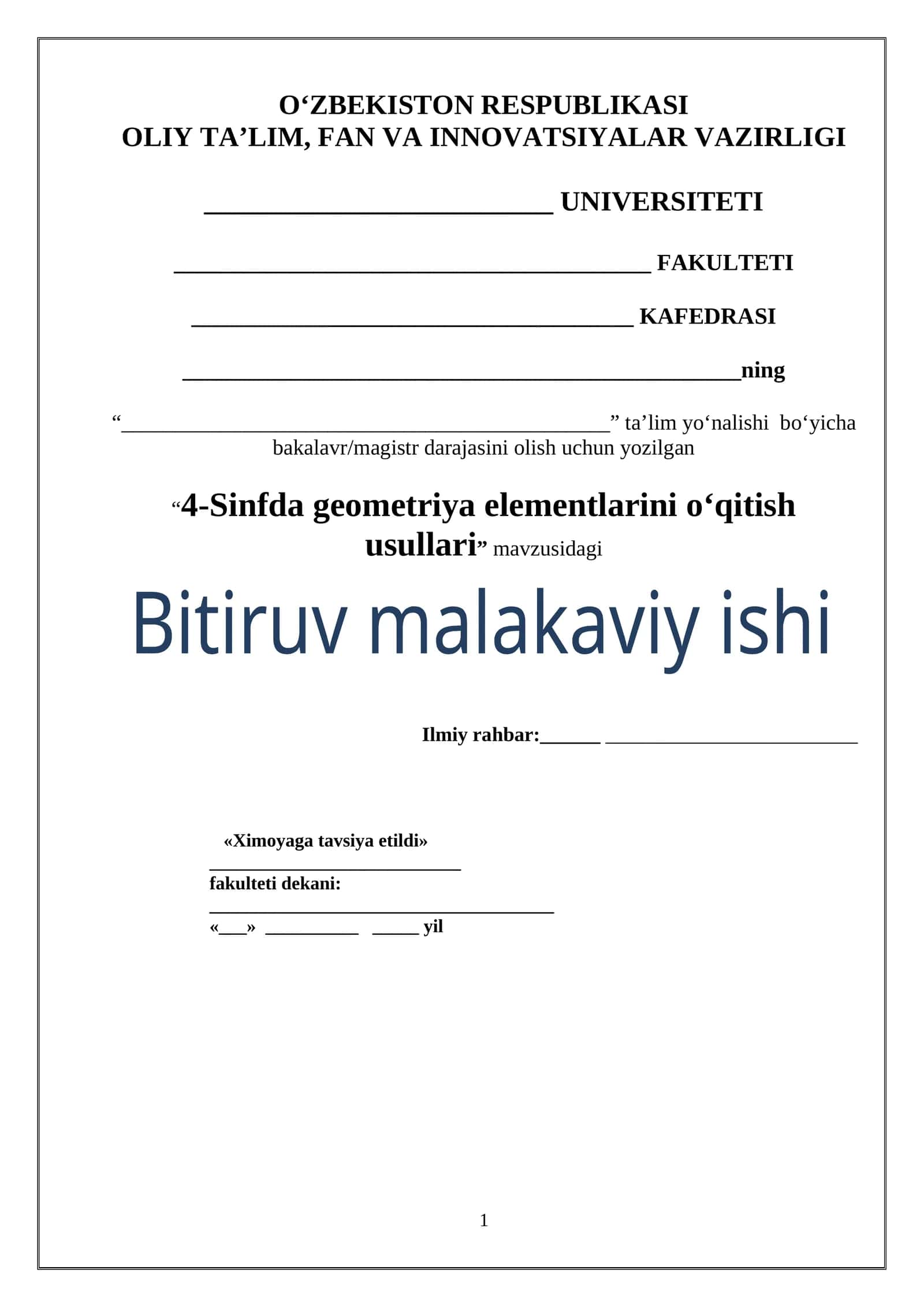 4-Sinfda geometriya elementlarini o‘qitish usullari