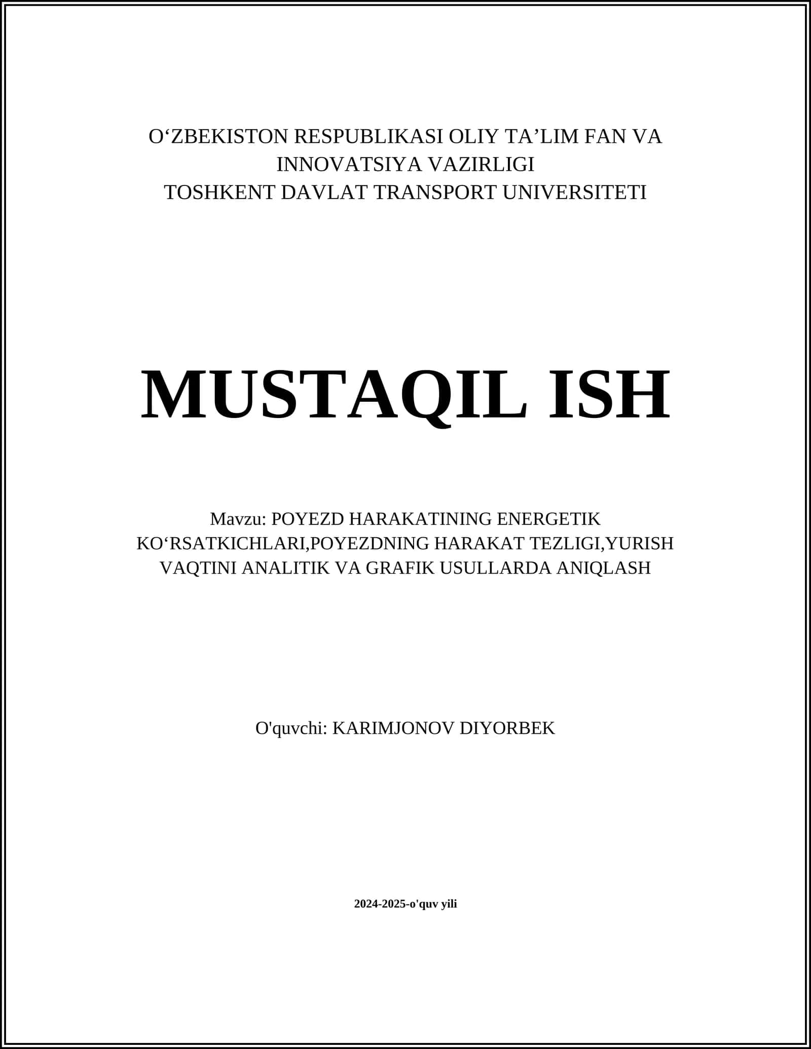POYEZD HARAKATINING ENERGETIK KOʻRSATKICHLARI, POYEZDNING HARAKAT TEZLIGI, YURISH VAQTINI ANALITIK VA GRAFIK USULLARDA ANIQLASH