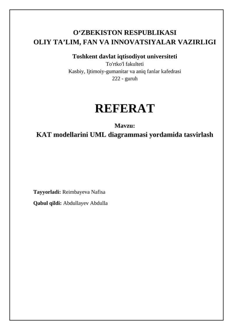 KAT modellarini UML diagrammasi yordamida tasvirlash