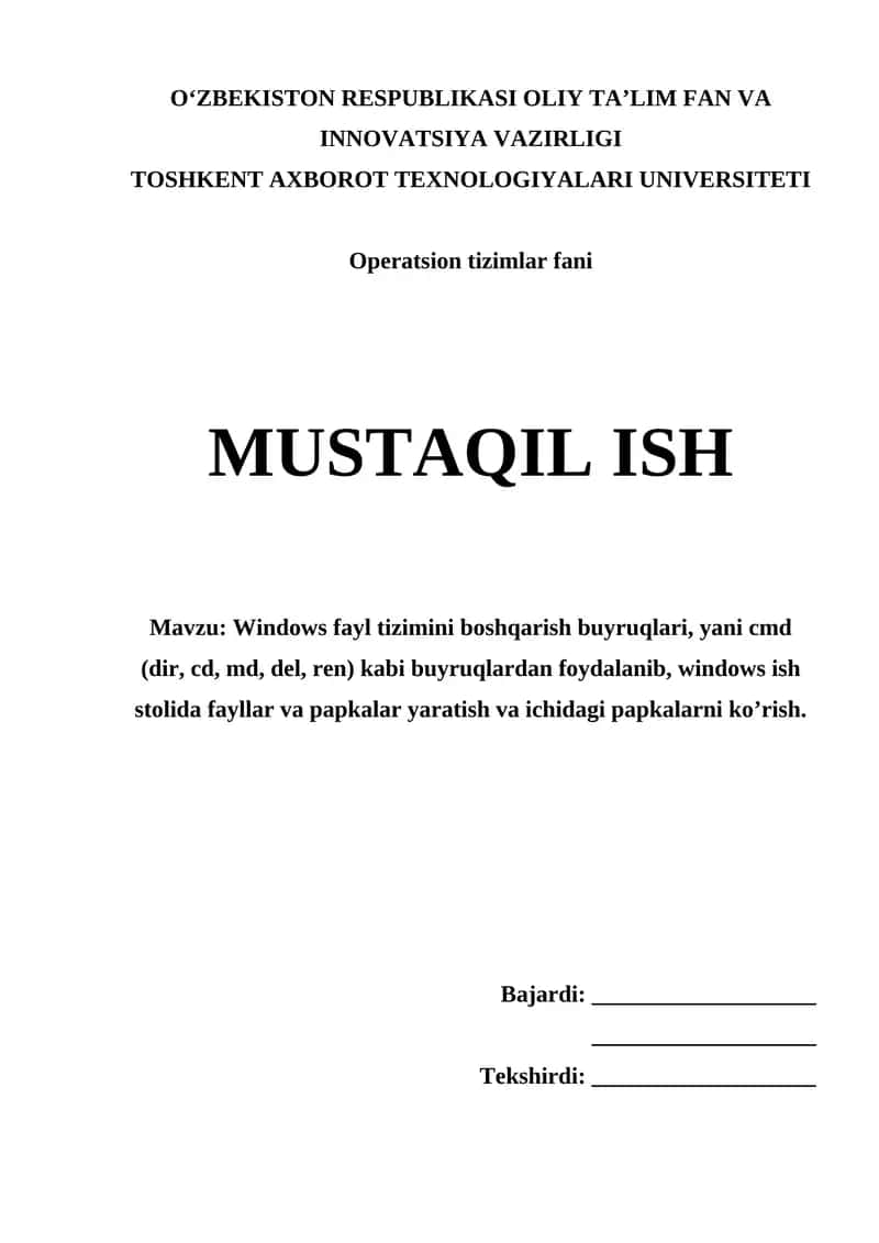 Windows fayl tizimlarini boshqarish buyruqlari cmd
