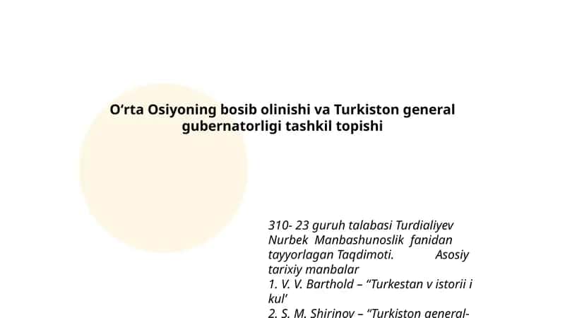 Turdialiyev Nurbek Manbashunoslik fanidan tayyorlagan Taqdimoti
