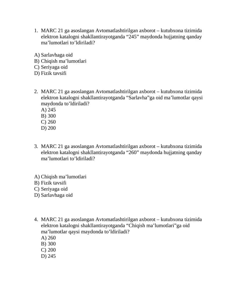 MARC 21 ga asoslangan Avtomatlashtirilgan axborot – Kutubxona tizimi
