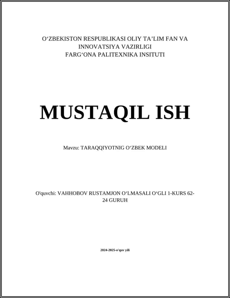 O'zbek modelining konseptual asosi