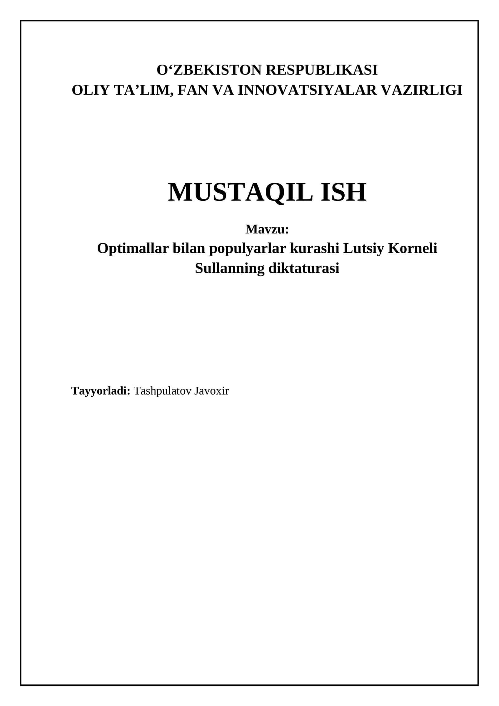 Optimallar bilan populyarlar kurashi Lutsiy Korneli Sullanning diktaturasi