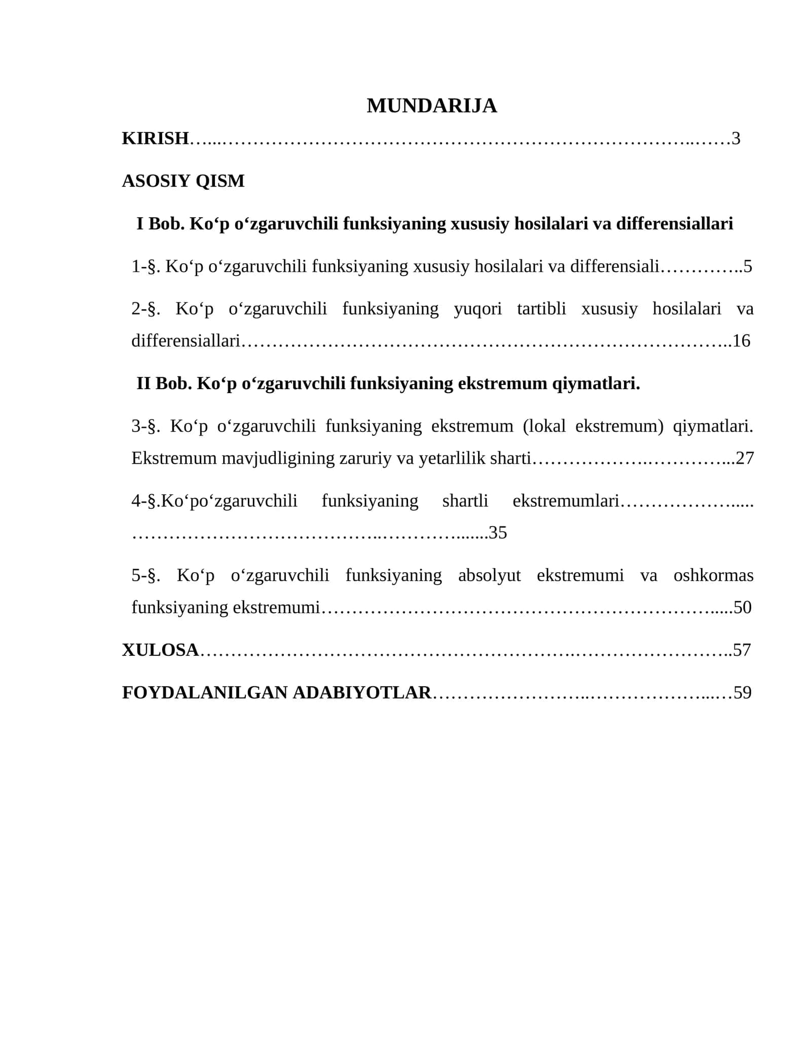 Ko‘p o‘zgaruvchili funksiyaning xususiy hosilalari va differensiallari