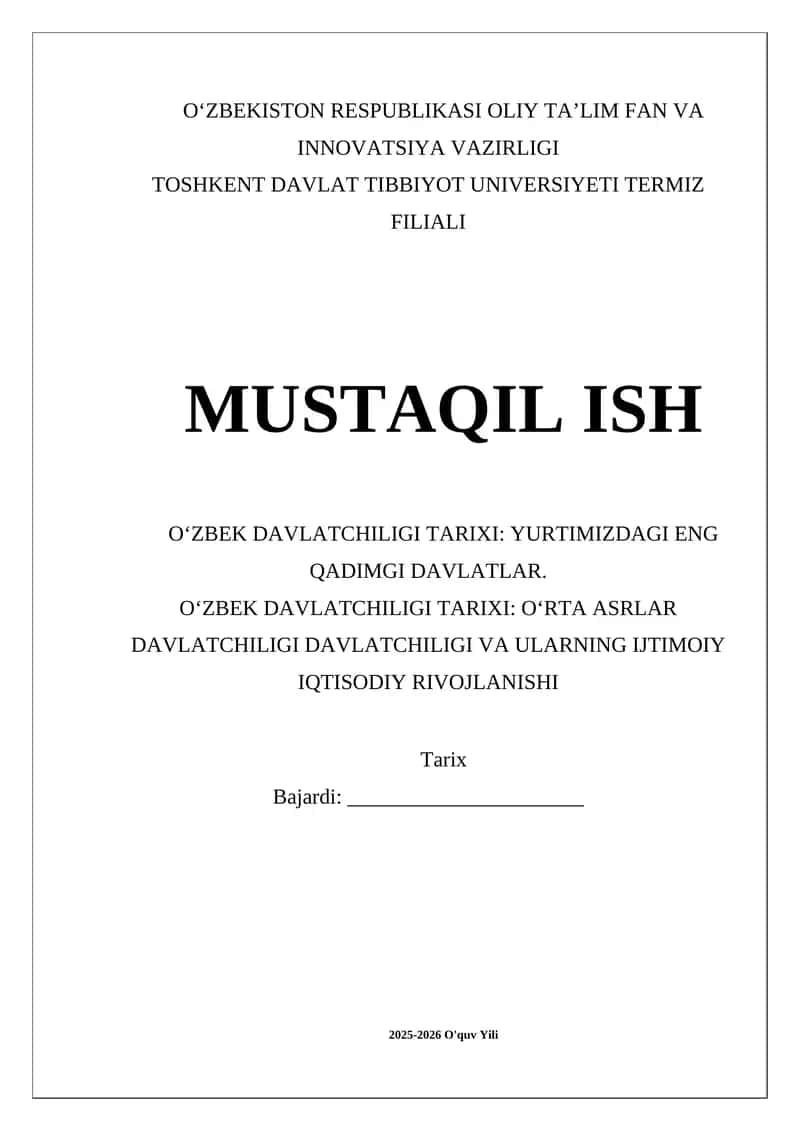 OʻZBEK DAVLATCHILIGI TARIXI: OʻRTA ASRLAR DAVLATCH-ILIGI DAVLATCHILIGI VA ULARNING IJTIMOIY IQTISODIY RIVOJLANISHI