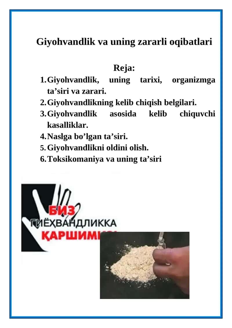 Giyohvandlik va uning zararli oqibatlari