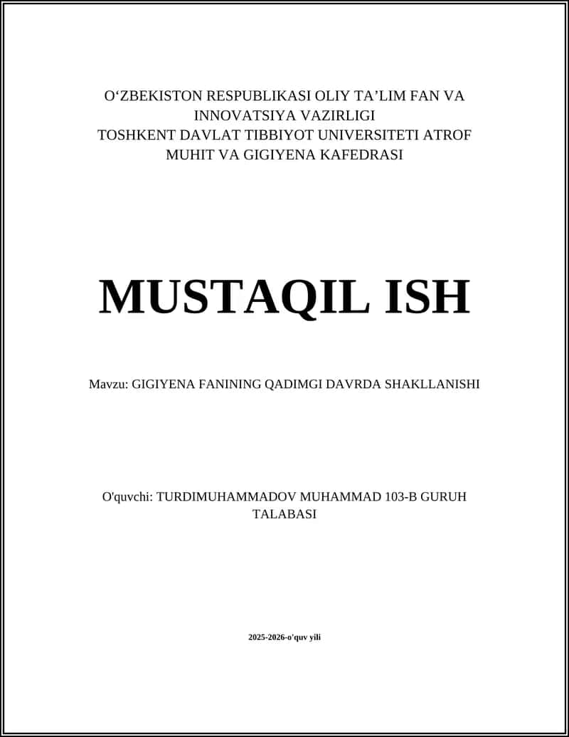 GIGIYENA FANINING QADIMGI DAVRDA SHAKLLANISHI