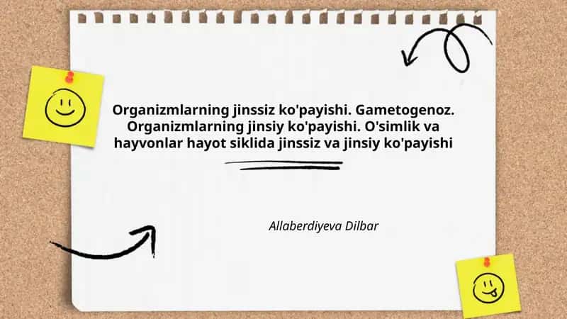 Organizmlarning jinssiz ko'payishi. Gametogenoz. Organizmlarning jinsiy ko'payishi. O'simlik va hayvonlar hayot siklida jinssiz va jinsiy ko'payishi