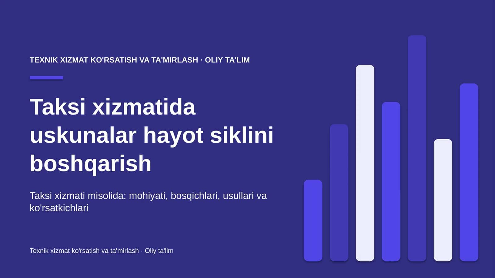 Taksi xizmatida uskunalar hayot siklini boshqarish