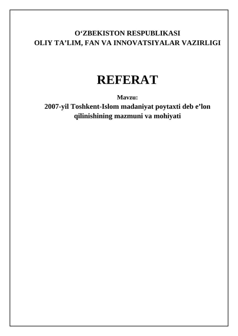 Toshkent – Islom madaniyati poytaxti: Tarix va meros
