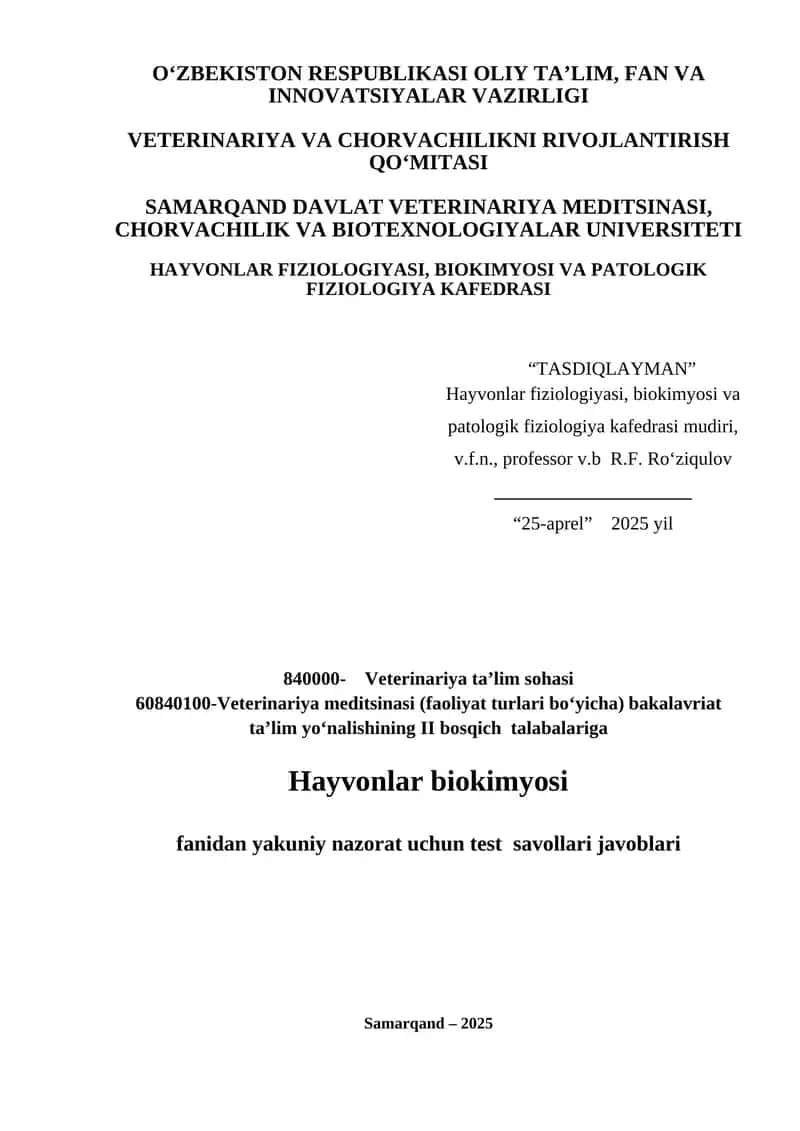 Yakuniy nazorat test savollari