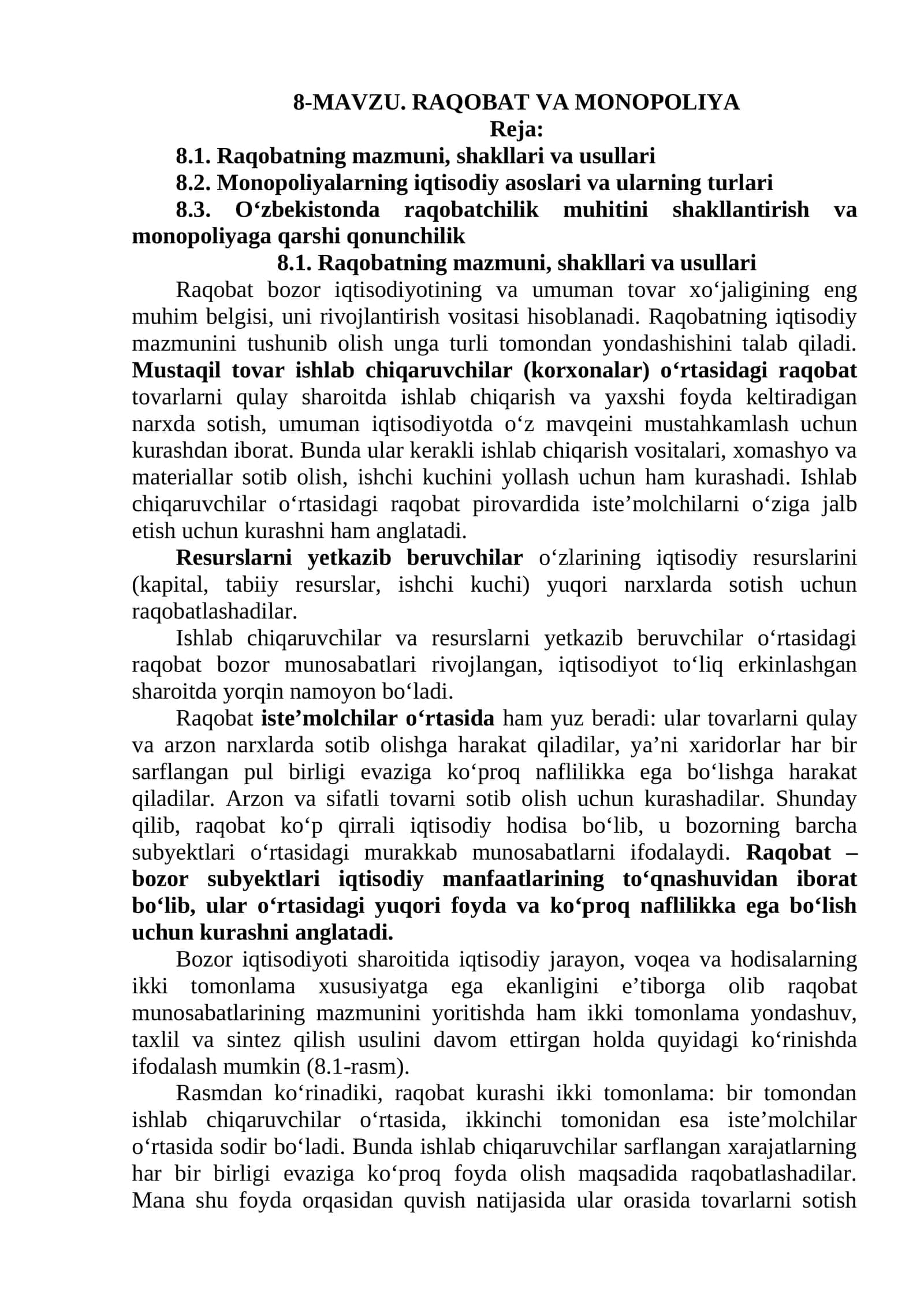 Raqobat va Monopoliya