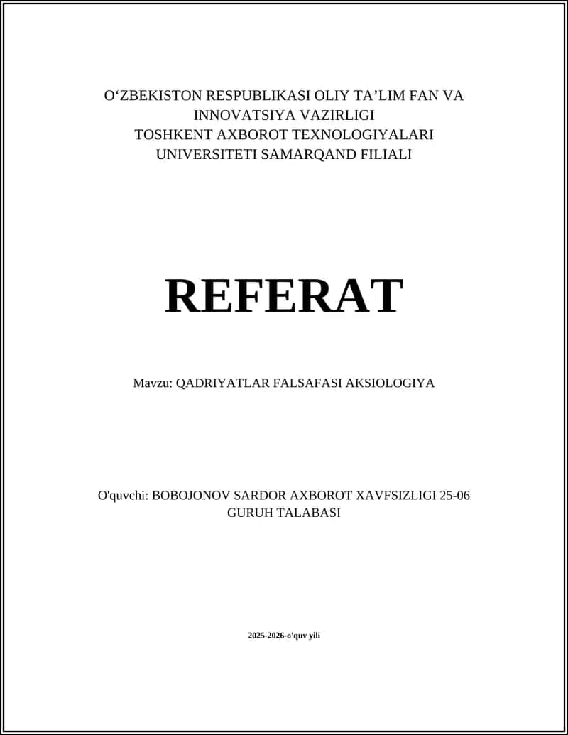 Qadriyatlar Falsafasi Aksiologiya