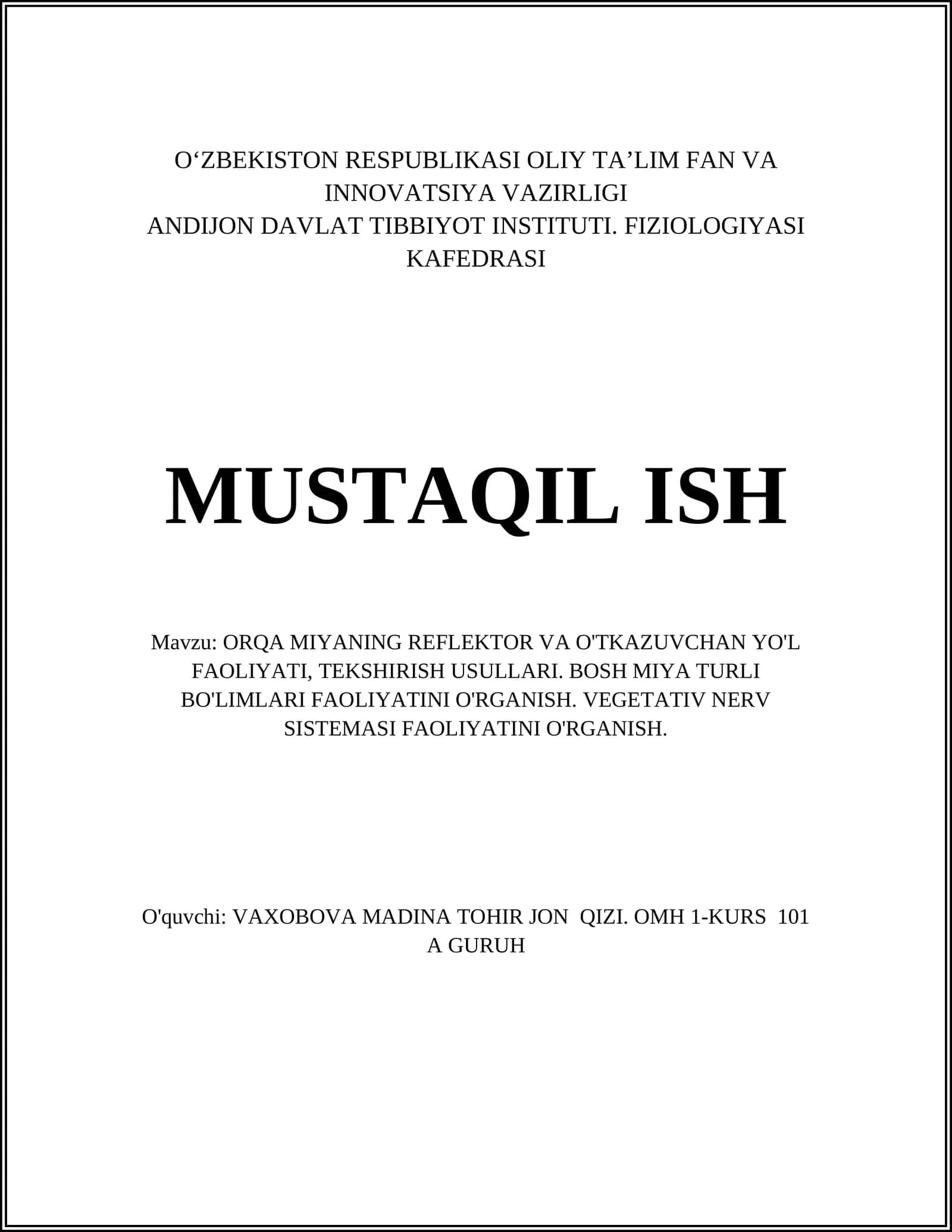 ORQA MIYANING REFLEKTOR VA O'TKAZUVCHAN YO'L
