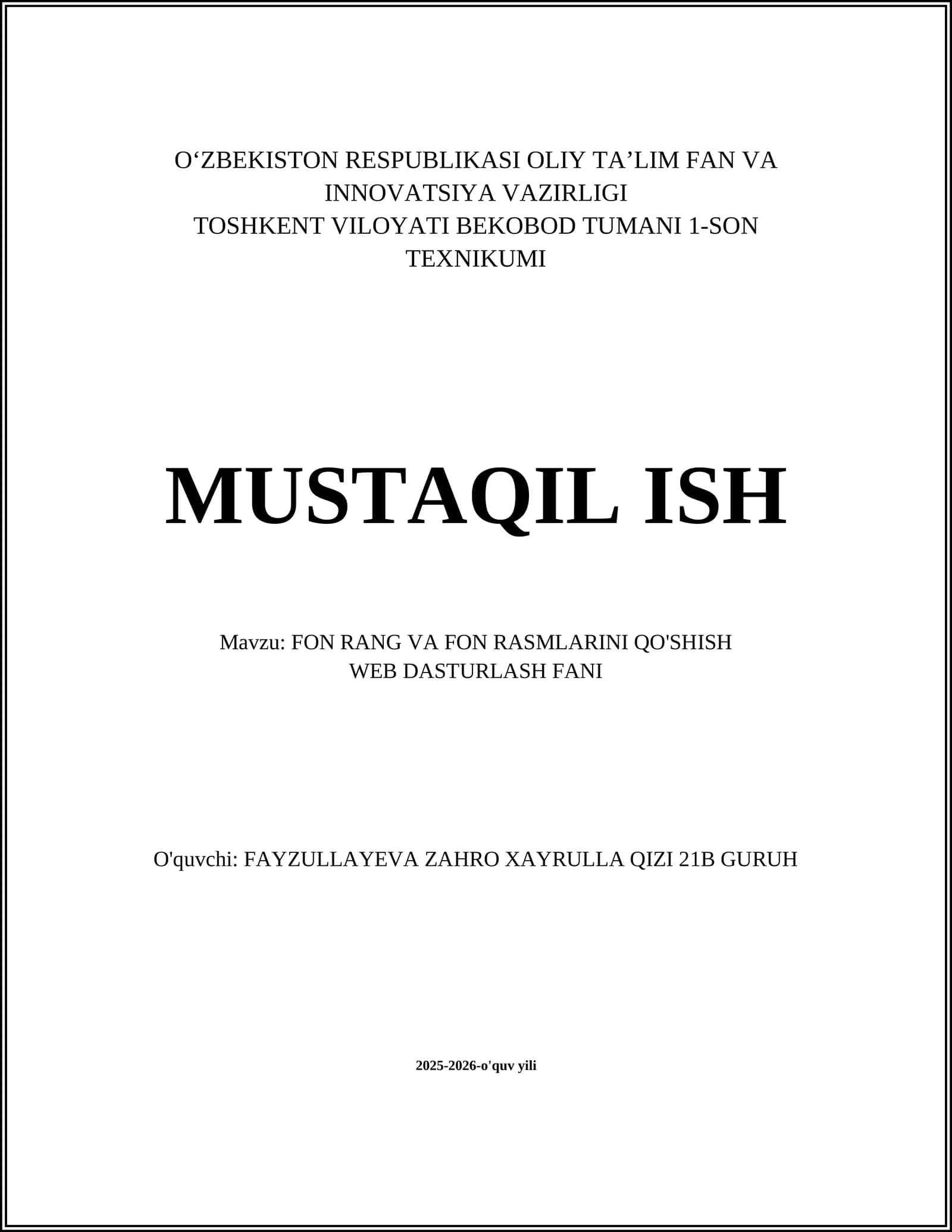 FON RANG VA FON RASMLARINI QO'SHISH