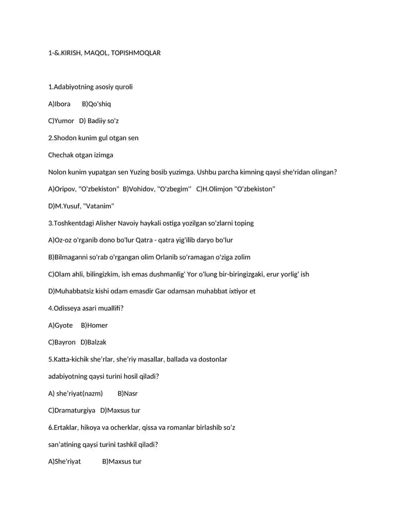 Adabiyotning asosiy quroli