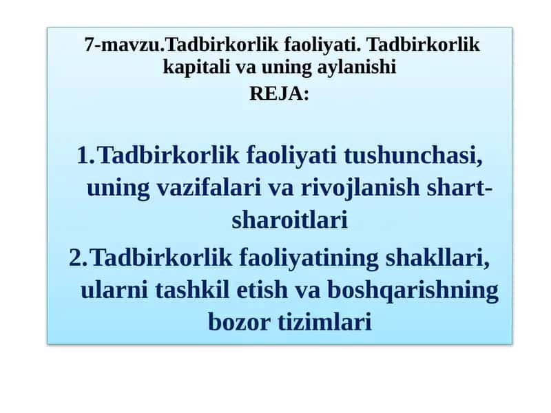 Tadbirkorlik faoliyati