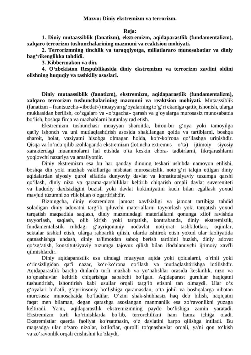 Diniy ekstremizm va terrorizm