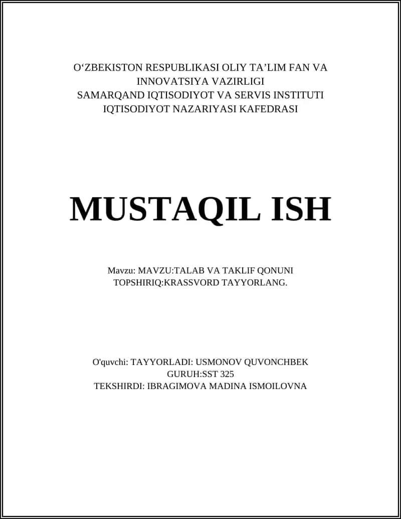 TALAB VA TAKLIF QONUNI