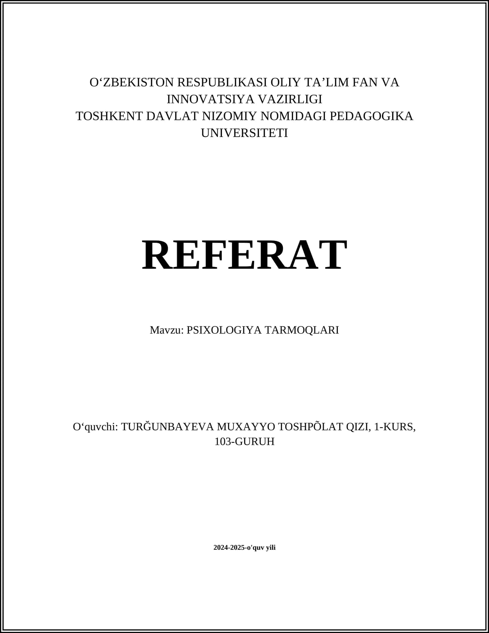 PSIXOLOGIYA TARMOQLARI