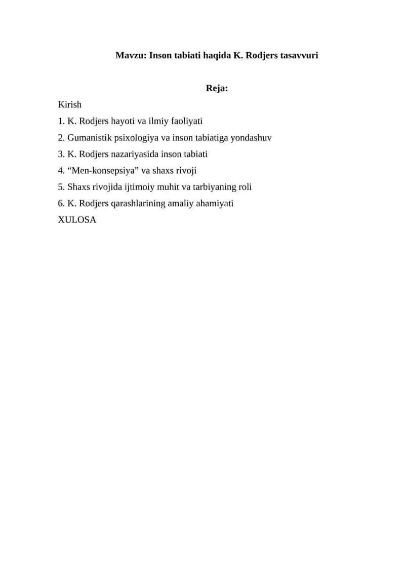 Inson tabiati haqida K. Rodjers tasavvuri