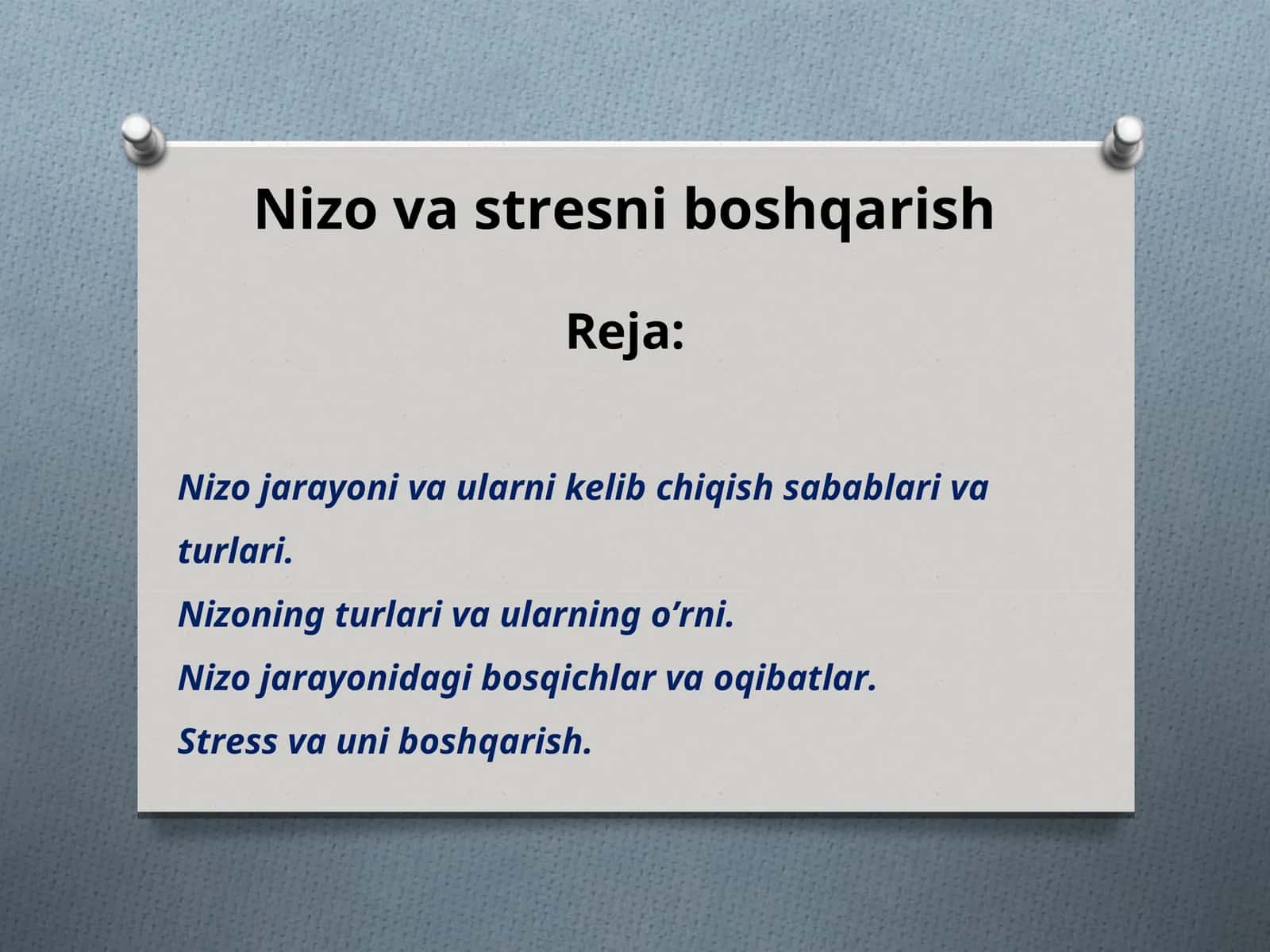 Nizo va stresni boshqarish