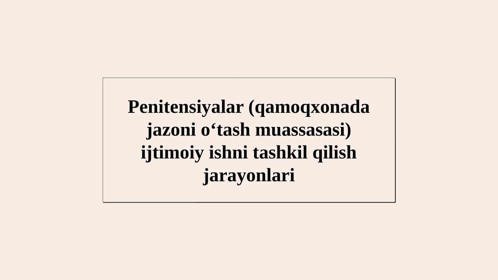 Penitensiyalar (qamoqxonada jazoni o‘tash muassasasi) ijtimoiy ishni tashkil qilish jarayonlari