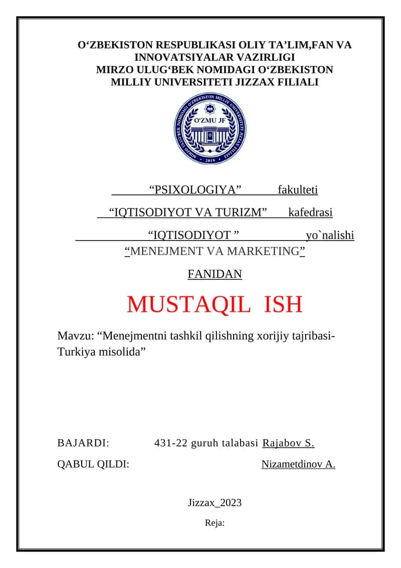 Menejmentni tashkil qilishning xorijiy tajribasi-Turkiya misolida