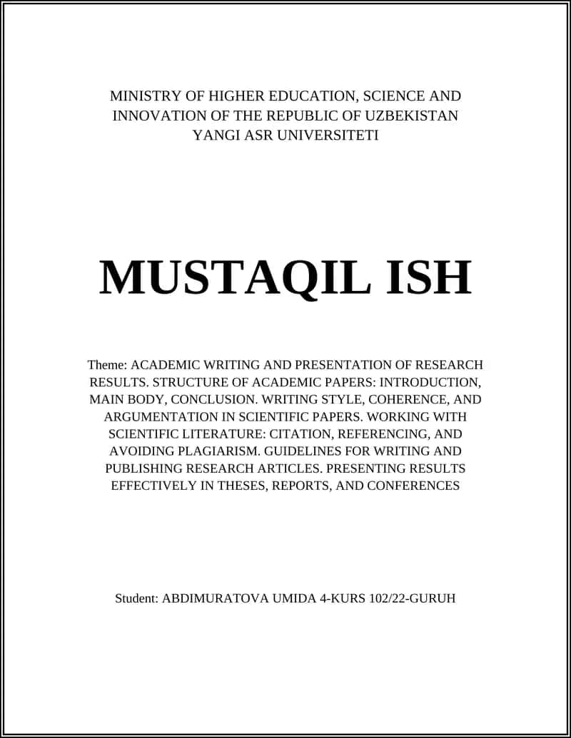ACADEMIC WRITING AND PRESENTATION OF RESEARCH RESULTS