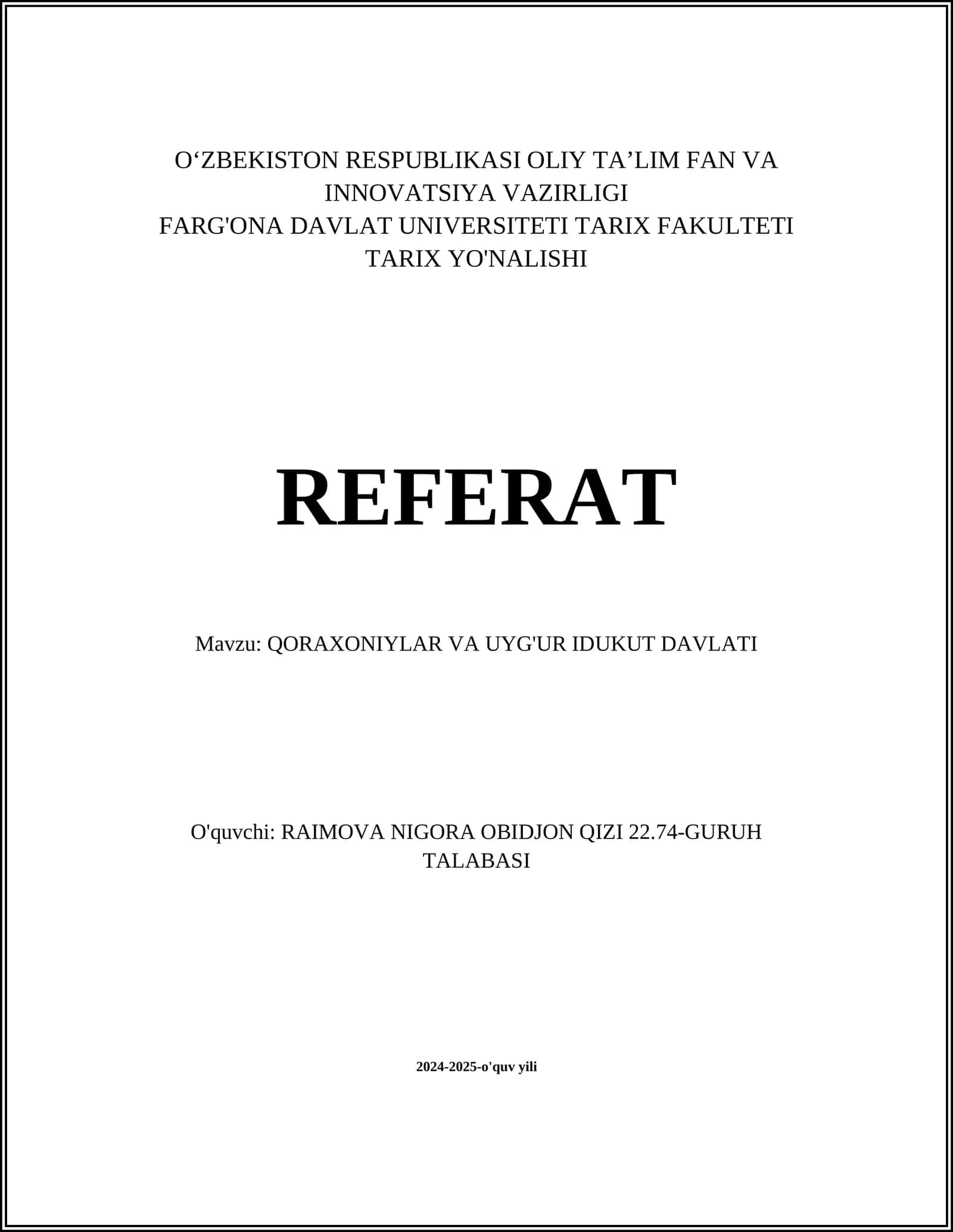 QORAXONIYLAR VA UYG'UR IDUKUT DAVLATI REFERAT