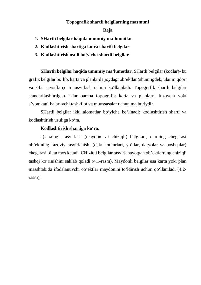 Topografik shartli belgilarning mazmuni