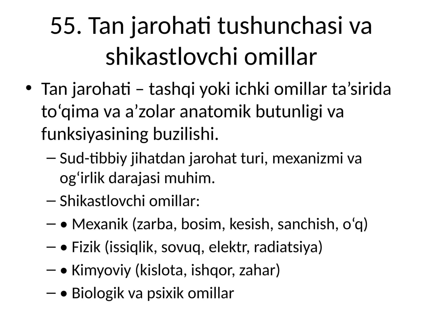 Tan jarohati tushunchasi va shikastlovchi omillar