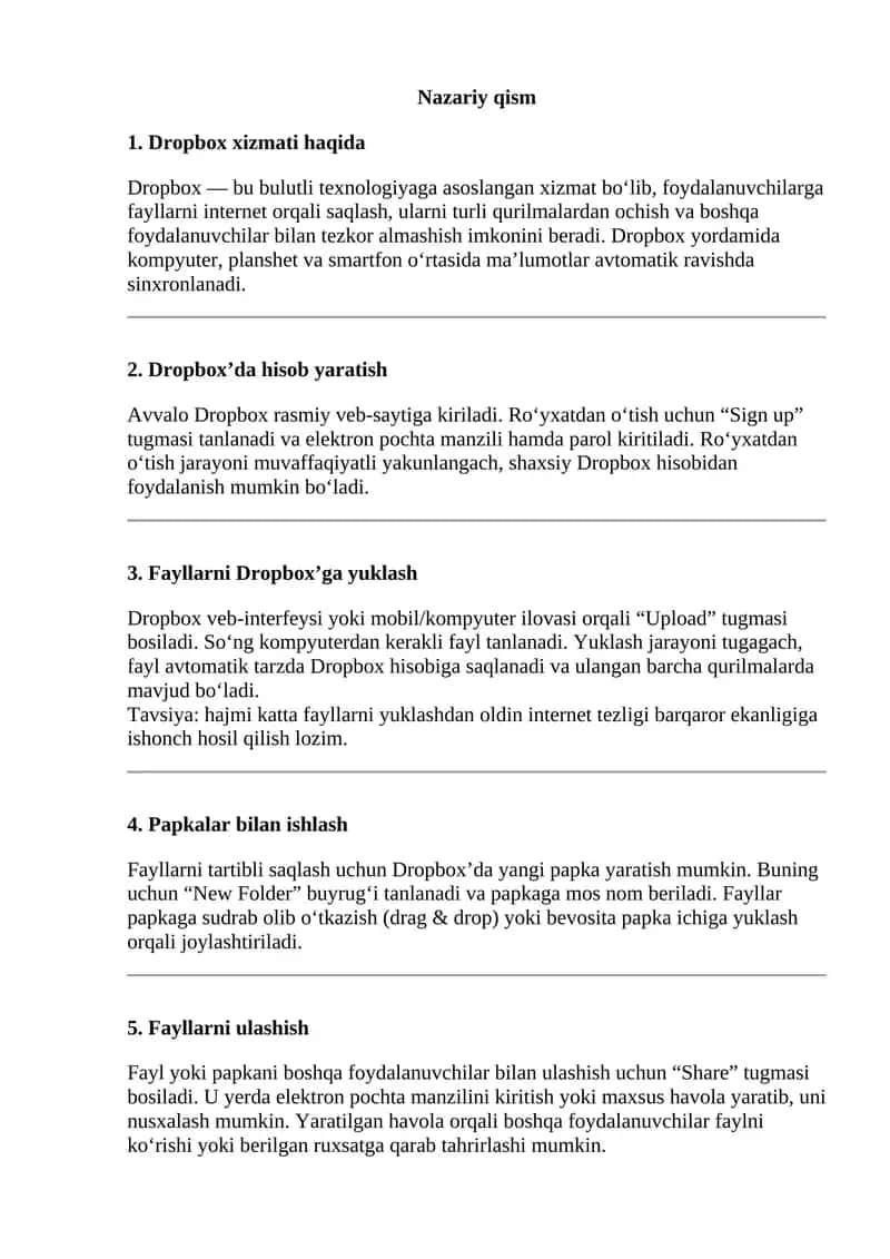 Dropbox xizmati haqida