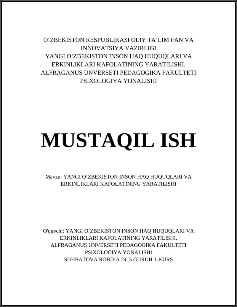 YANGI OʻZBEKISTON INSON HAQ HUQUQLARI VA ERKINLIKLARI KAFOLATINING YARATILISHI