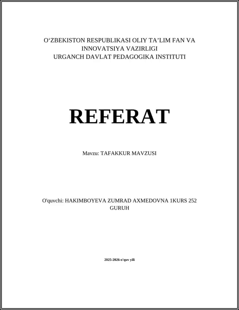 TAFAKKUR MAVZUSI
