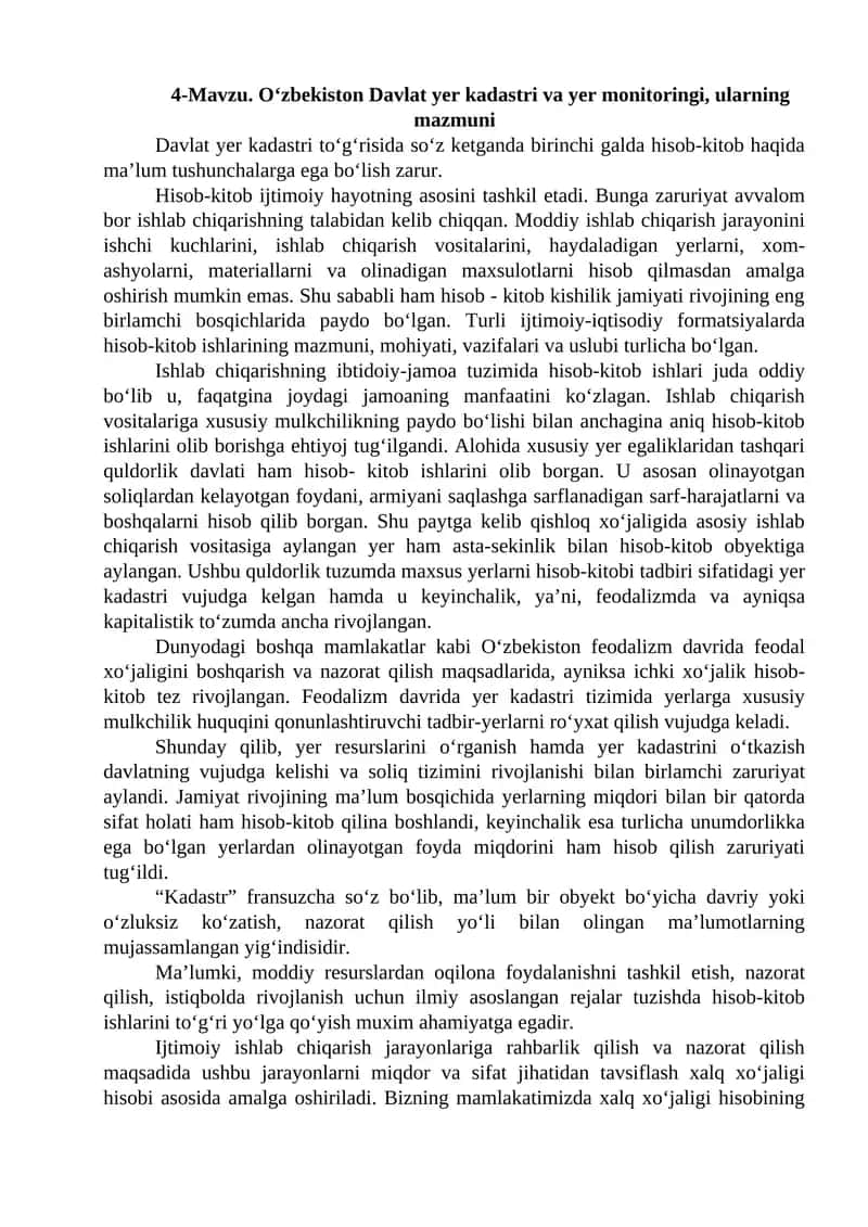 Davlat yer kadastri va yer monitoringi