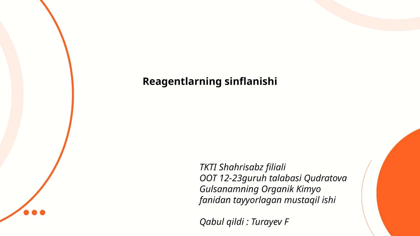 Reagentlarning sinflanishi