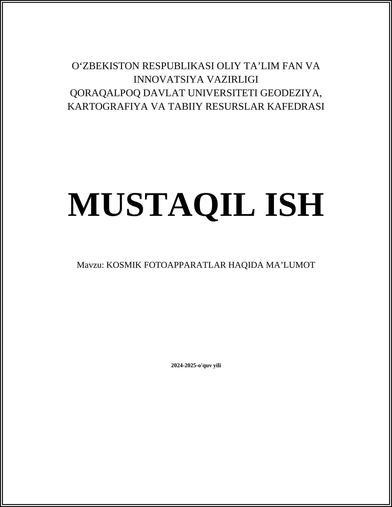 KOSMIK FOTOAPPARATLAR HAQIDA MAʼLUMOT