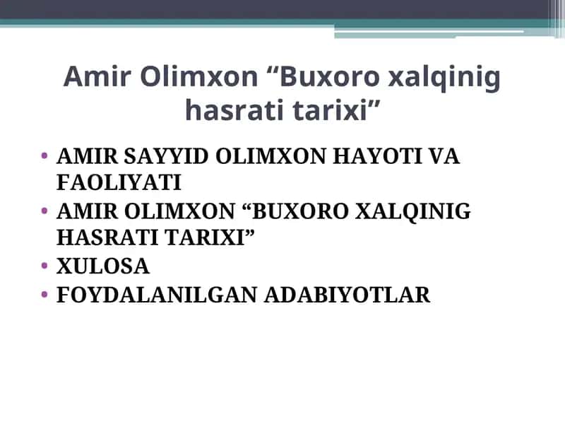 AMIR OLIMXON“BUXORO XALQINIG HASRATI TARIXI”