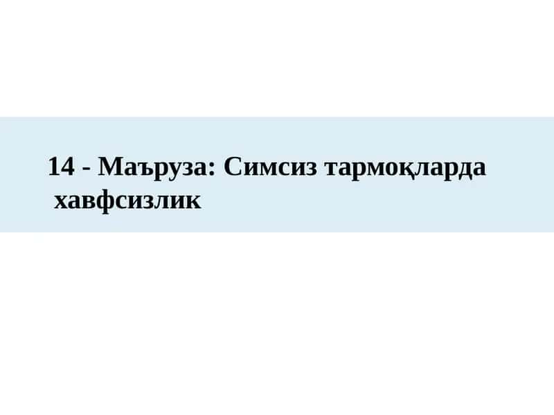 14 -Маъруза:Симсизтармоқлардахавфсизлик