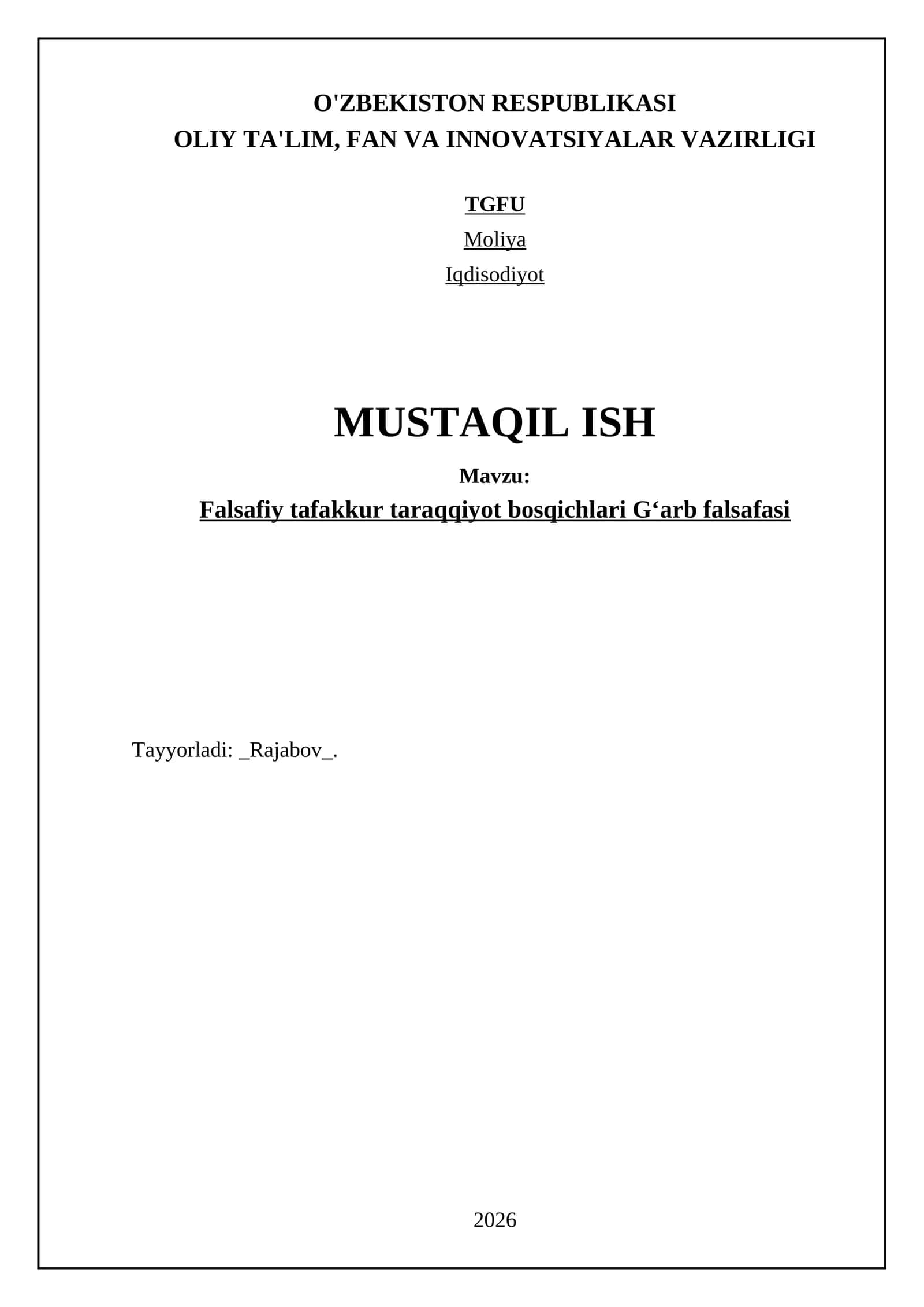 Falsafiy tafakkur taraqqiyot bosqichlari Gʻarb falsafasi