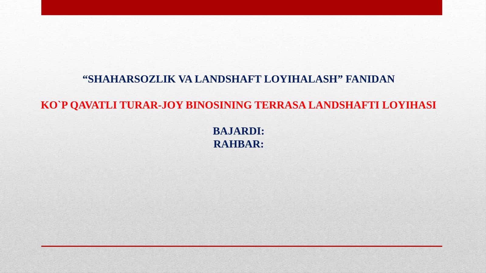 KO'P QAVATLI TURAR-JOY BINOSINING TERRASA LANDSHAFTI LOYIHASI
