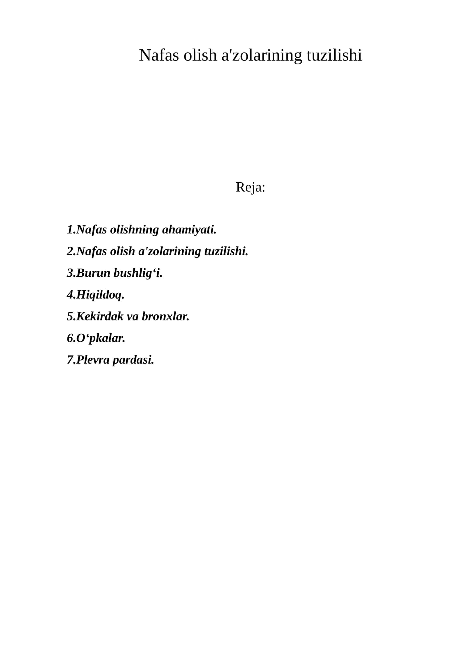 Nafas olish a'zolarining tuzilishi