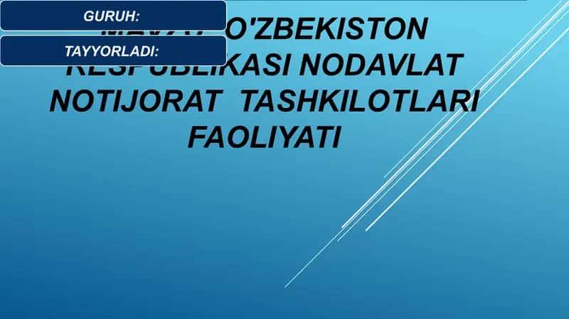 O'ZBEKISTON RESPUBLIKASI NODAVLAT NOTIJORAT  TASHKILOTLARI FAOLIYATI