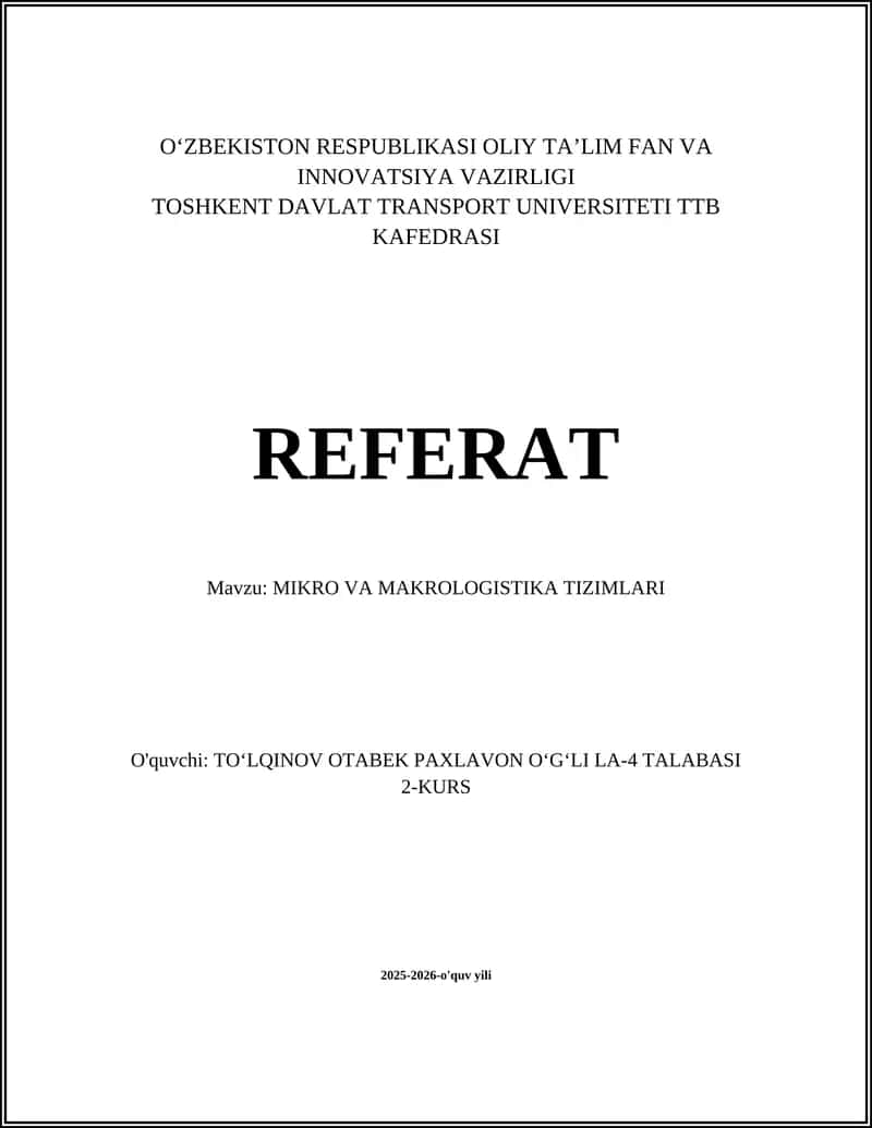MIKRO VA MAKROLOGISTIKA TIZIMLARI