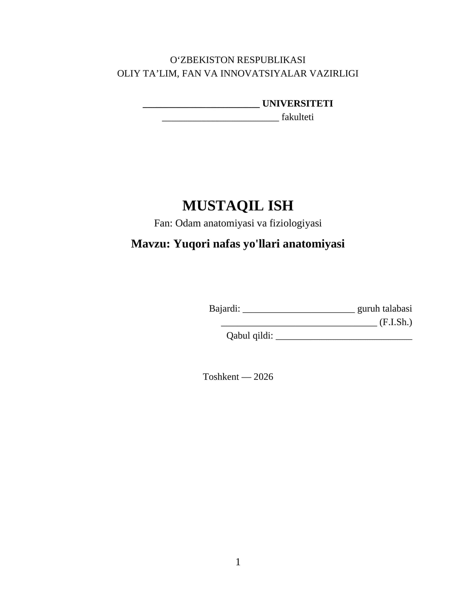 Odam anatomiyasi va fiziologiyasi
