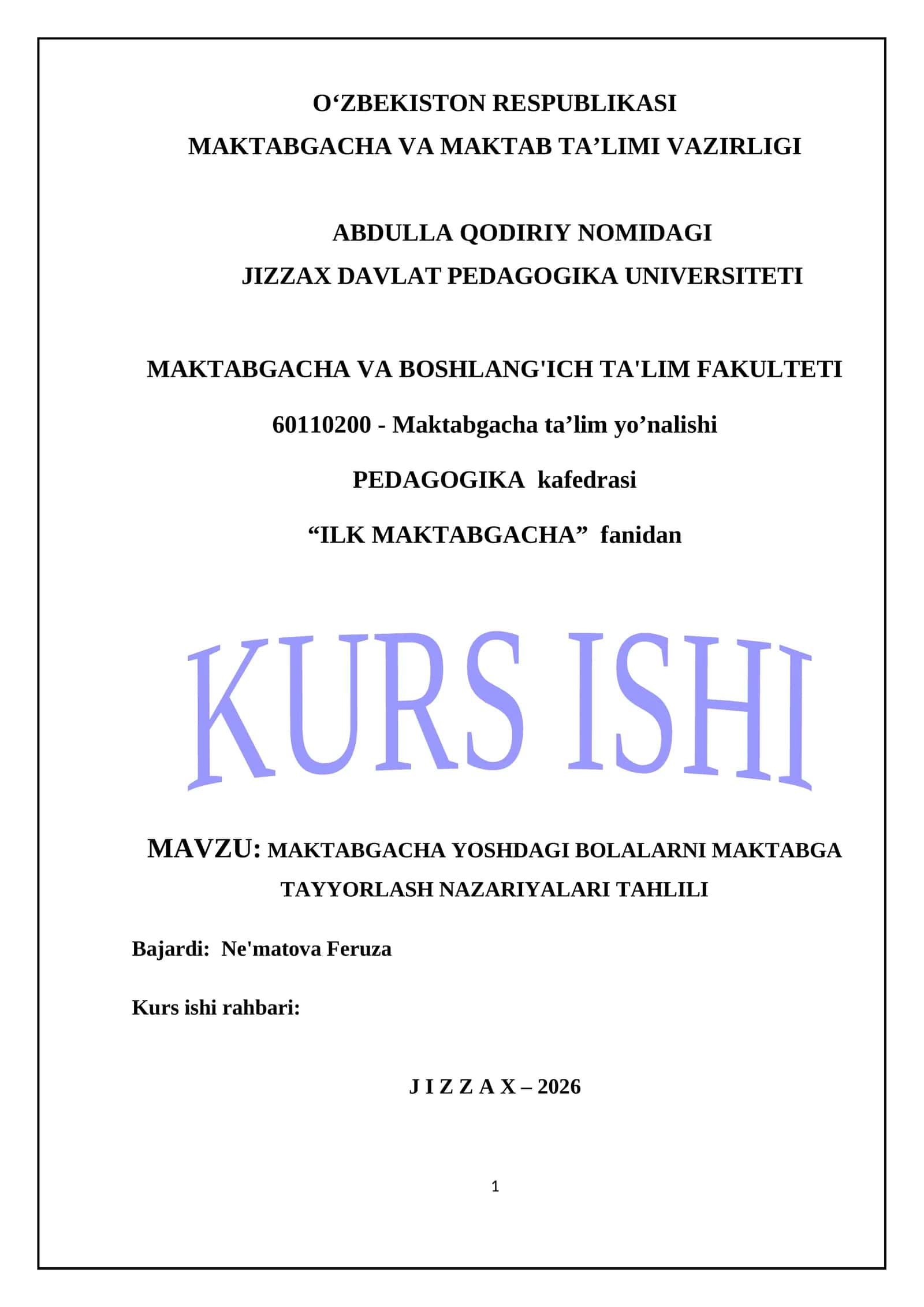MAKTABGACHA YOSHDAGI BOLALARNI MAKTABGA TAYYORLASH NAZARIYALARI TAHLILI