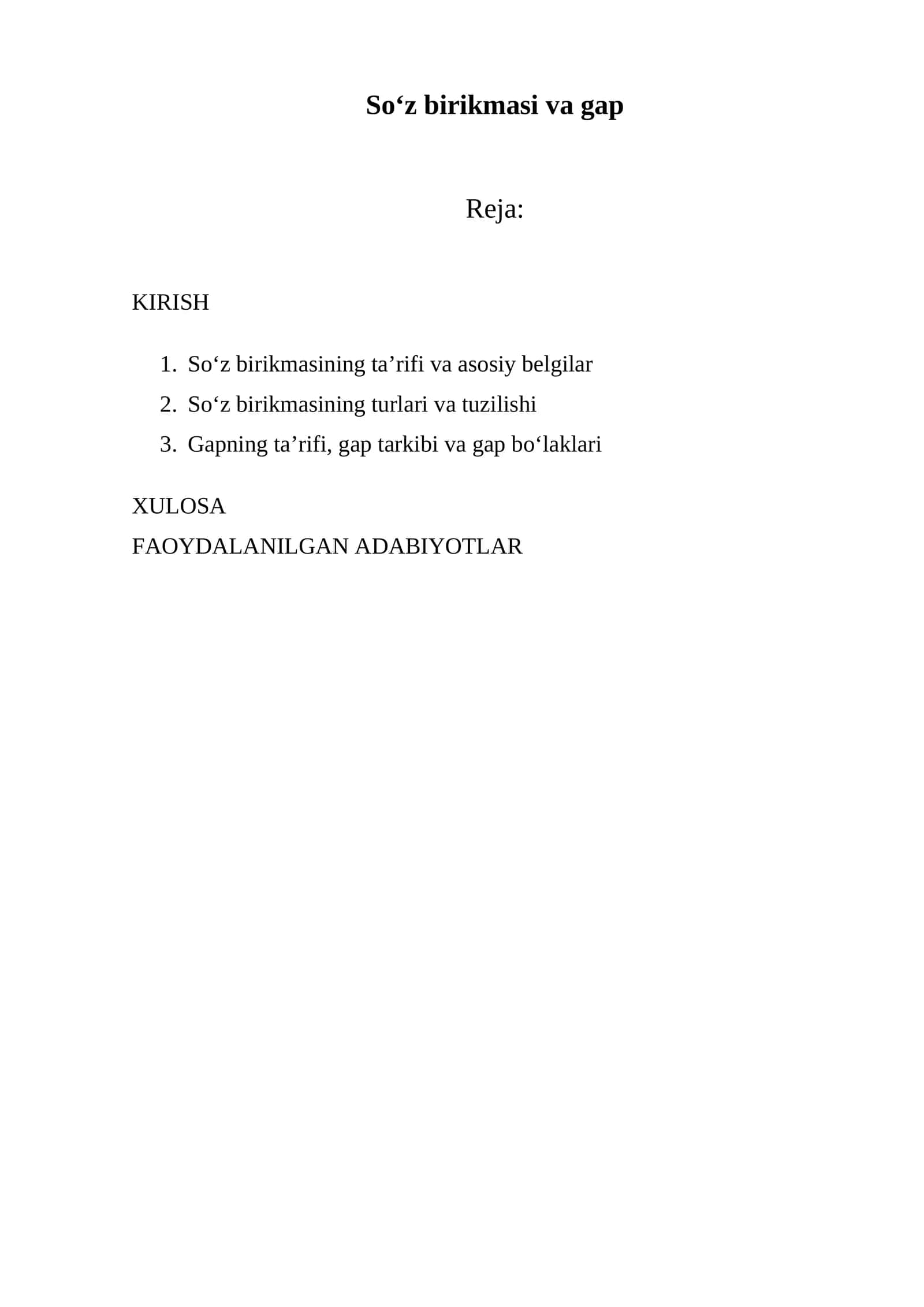 Soʻz birikmasi va gap